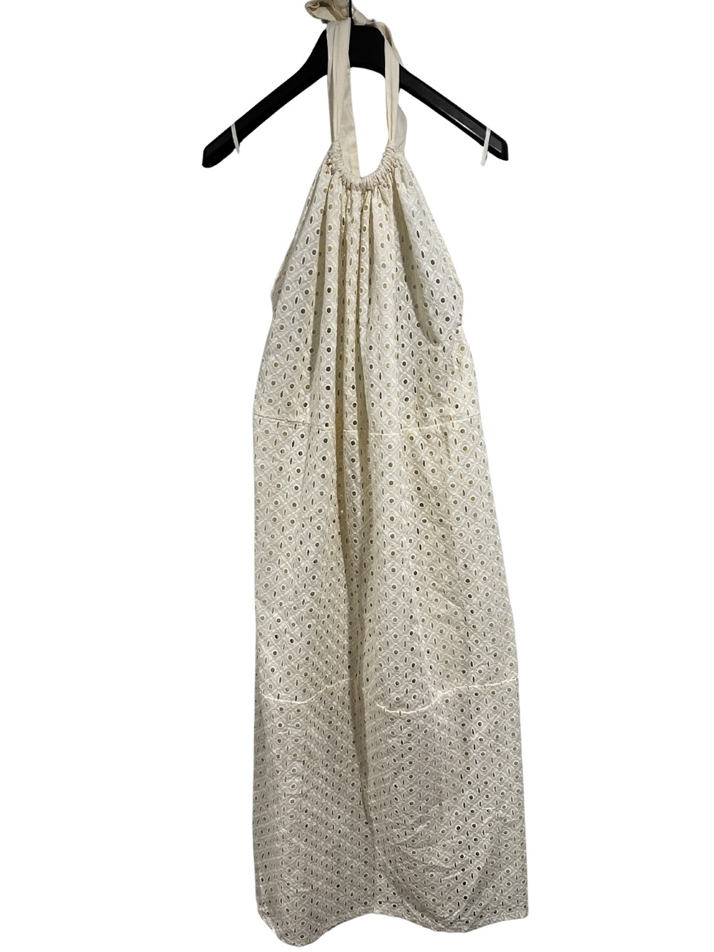 Vitamin A Off White Eyelet Halter Maxi Dress Open Back Cotton XL NWT Boho Beach